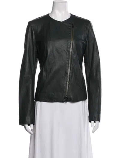 Pre-owned Vince Lamb Leather Biker Jacket In Green