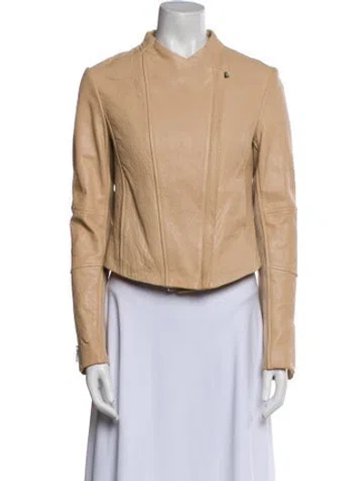 Pre-owned Vince Lamb Leather Biker Jacket In Neutral