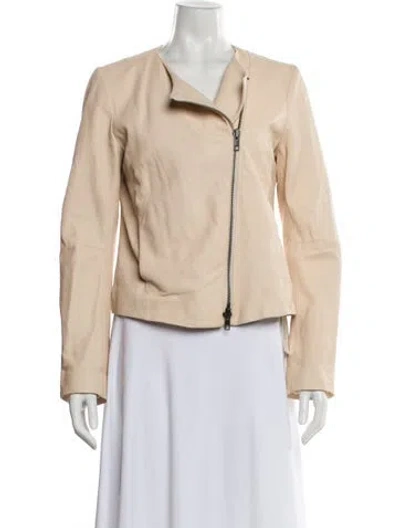 Pre-owned Vince Lamb Leather Biker Jacket In Neutral
