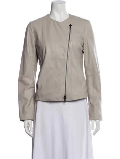 Pre-owned Vince Lamb Leather Biker Jacket In Neutral