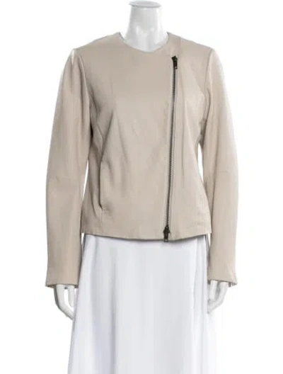 Pre-owned Vince Lamb Leather Biker Jacket In Neutral
