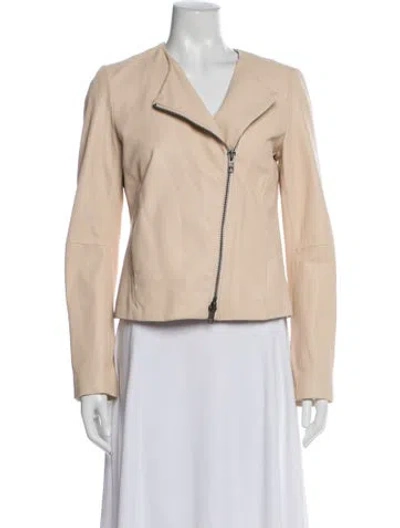 Pre-owned Vince Lamb Leather Biker Jacket In Neutral