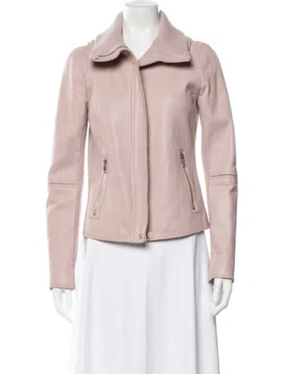 Pre-owned Vince Lamb Leather Biker Jacket In Pink
