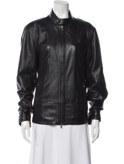 Pre-owned Vince Lamb Leather Bomber Jacket In Black