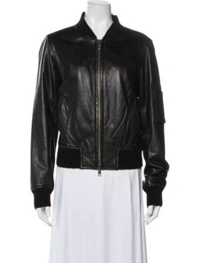 Pre-owned Vince Lamb Leather Bomber Jacket In Black