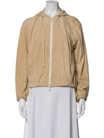 Pre-owned Vince Lamb Leather Bomber Jacket In Neutral