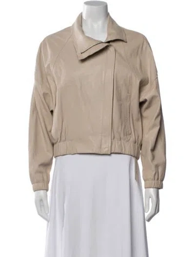 Pre-owned Vince Lamb Leather Bomber Jacket In Neutrals