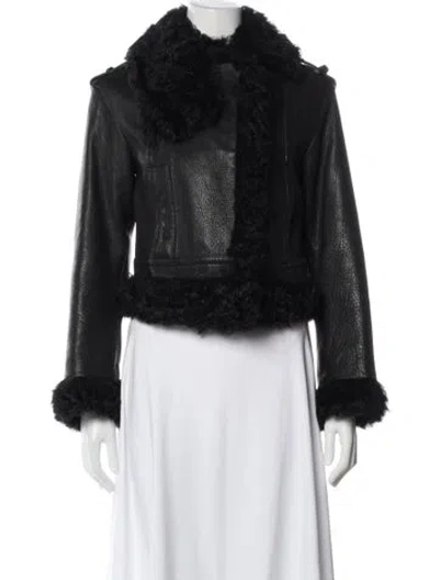 Pre-owned Vince Lamb Leather Fur Jacket In Black