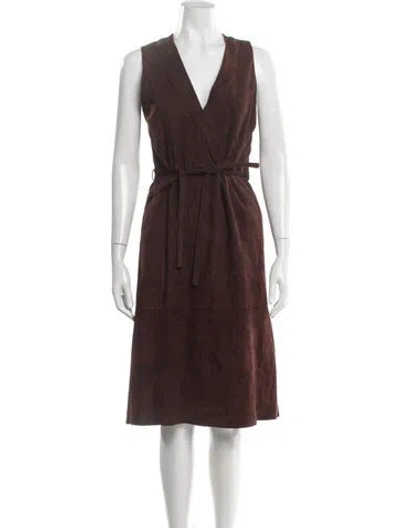 Pre-owned Vince Lamb Leather Knee-length Dress In Brown