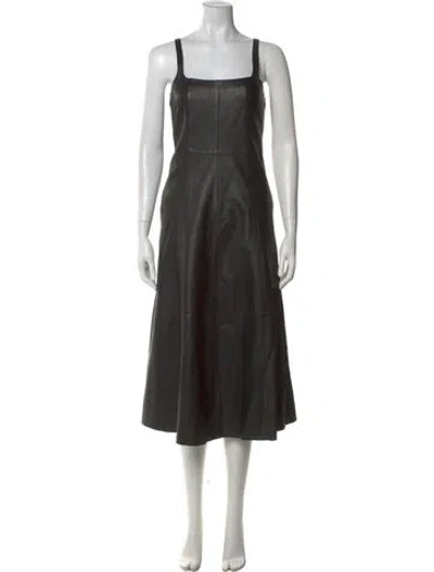 Pre-owned Vince Lamb Leather Midi Length Dress In Black