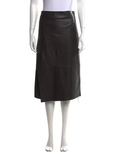 Pre-owned Vince Lamb Leather Midi Length Skirt In Black