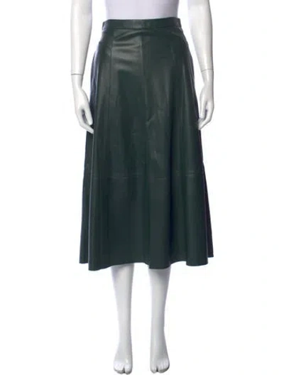 Pre-owned Vince Lamb Leather Midi Length Skirt In Green