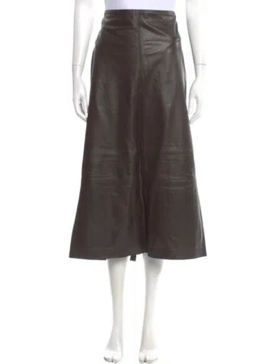 Pre-owned Vince Lamb Leather Midi Length Skirt W/ Tags In Brown