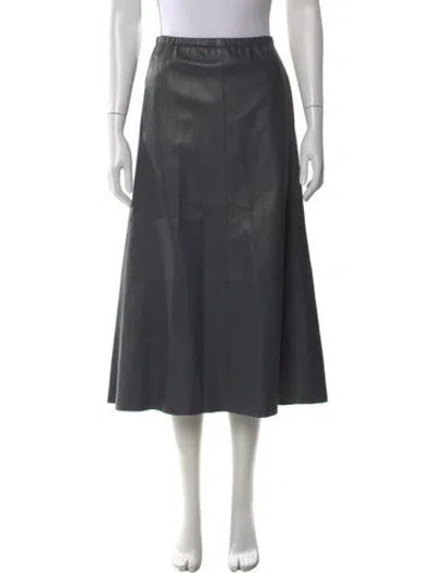Pre-owned Vince Lamb Leather Midi Length Skirt W/ Tags In Gray