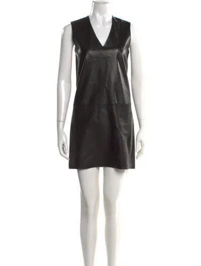 Pre-owned Vince Lamb Leather Mini Dress In Black