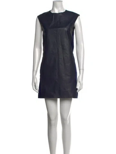 Pre-owned Vince Lamb Leather Mini Dress In Black/blue