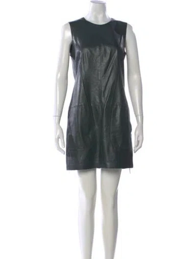 Pre-owned Vince Lamb Leather Mini Dress In Green