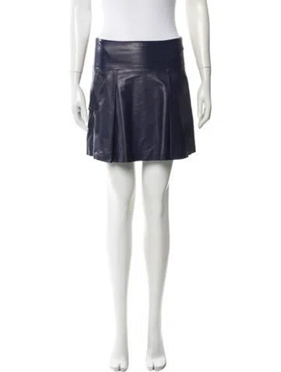 Pre-owned Vince Lamb Leather Mini Skirt In Blue