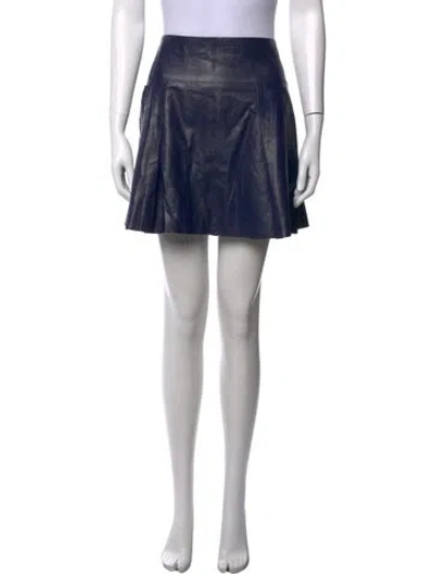 Pre-owned Vince Lamb Leather Mini Skirt In Blue