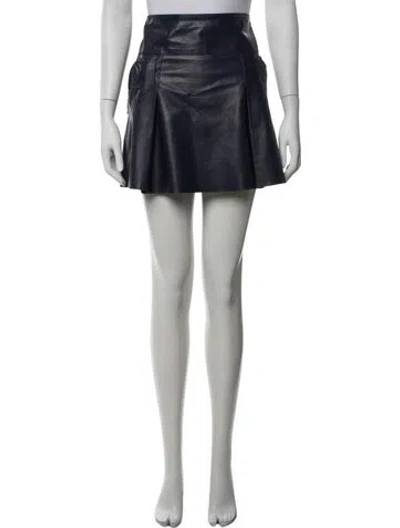 Pre-owned Vince Lamb Leather Mini Skirt In Blue