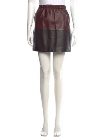 Pre-owned Vince Lamb Leather Mini Skirt In Burgundy
