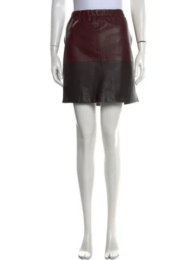 Pre-owned Vince Lamb Leather Mini Skirt In Burgundy