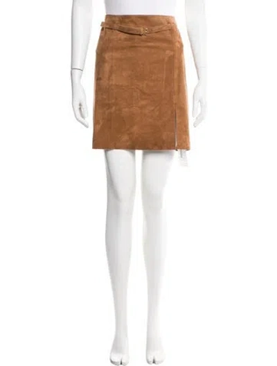 Pre-owned Vince Lamb Leather Mini Skirt W/ Tags In Brown