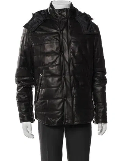 Pre-owned Vince Lamb Leather Puffer Coat In Black