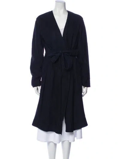 Pre-owned Vince Lamb Leather Trench Coat In Blue