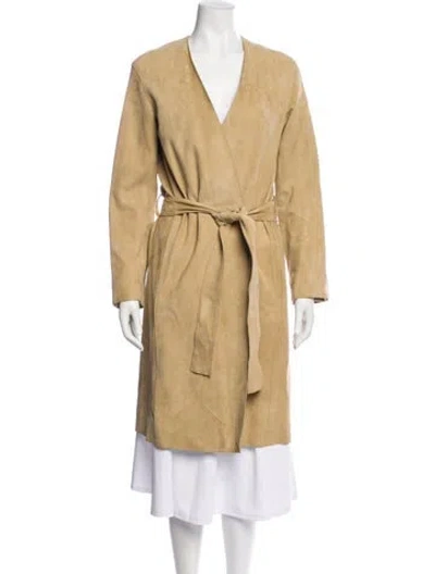 Pre-owned Vince Lamb Leather Trench Coat In Neutral