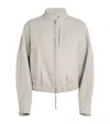 Vince Lambskin Cropped Bomber Jacket In Salted Glass