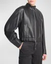Vince Cropped Leather Bomber Jacket In Black