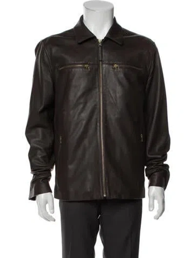 Pre-owned Vince Lambskin Moto Jacket In Brown