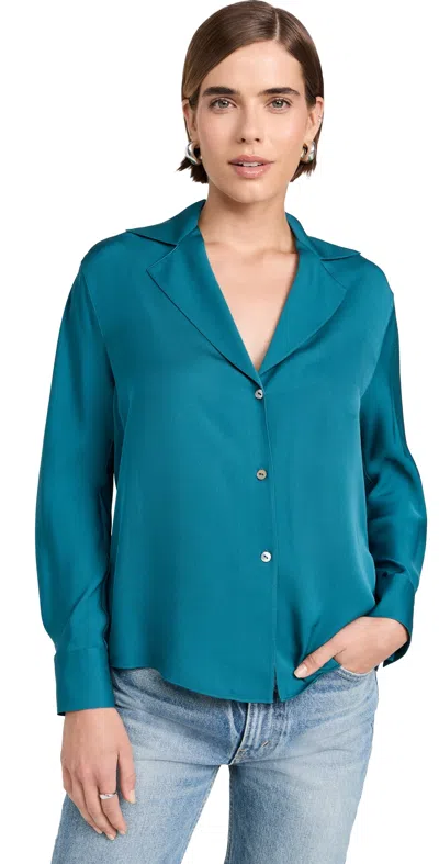 Vince Silk Lapel-collar Dolman-sleeve Blouse In Blue Waltz