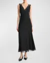 Vince Chiffon-trimmed Crepe Midi Dress In Black