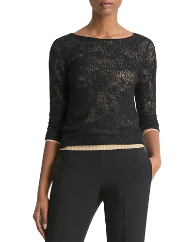 Vince Layered Lace Sweater In Black/gold Cliff