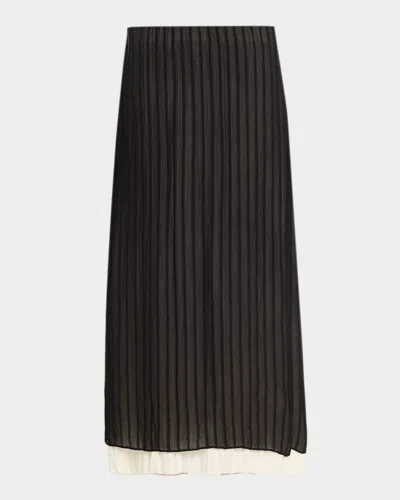 Vince Layered Pleated Midi Skirt In Black