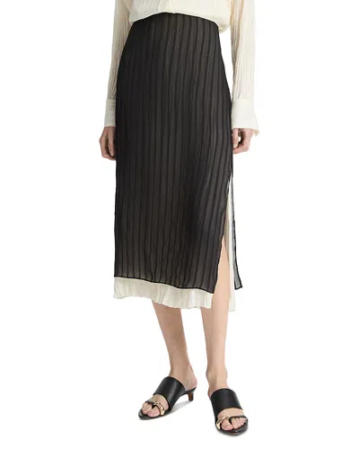 Vince Layered Striped Midi Skirt In Black