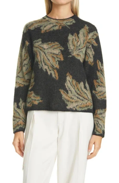 Vince Leaf Jacquard Sweater In Black