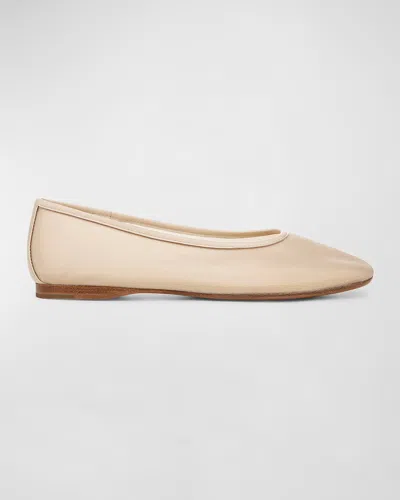 Vince Leah Mesh Square-toe Ballerina Flats In Birch Sand