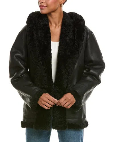Vince Leather & Shearling Hooded Jacket In Black