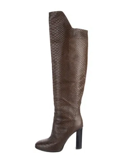 Pre-owned Vince Leather Animal Print Boots In Brown