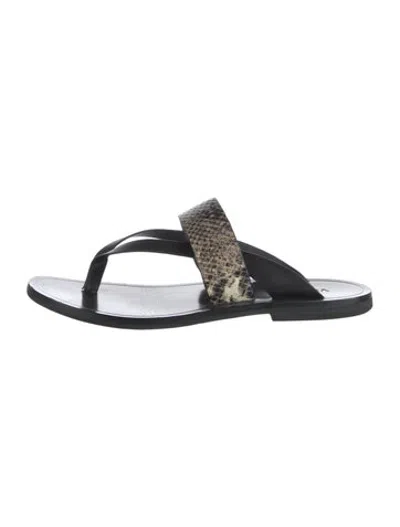 Pre-owned Vince Leather Animal Print Flip Flops In Black