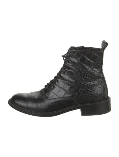 Pre-owned Vince Leather Animal Print Lace-up Boots In Black