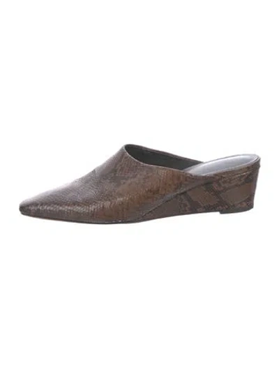 Pre-owned Vince Leather Animal Print Mules In Brown