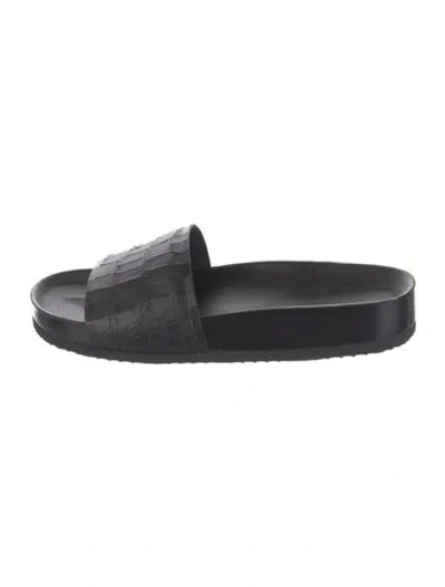Pre-owned Vince Leather Animal Print Slides In Black