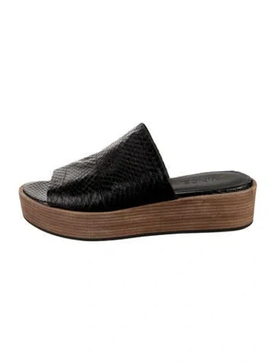 Pre-owned Vince Leather Animal Print Slides In Black