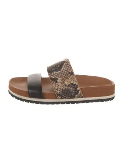 Pre-owned Vince Leather Animal Print Slides In Brown