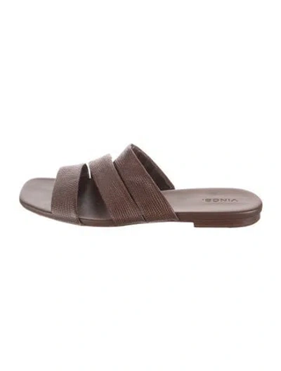 Pre-owned Vince Leather Animal Print Slides In Brown