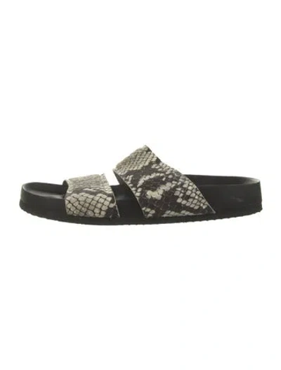 Pre-owned Vince Leather Animal Print Slides In White